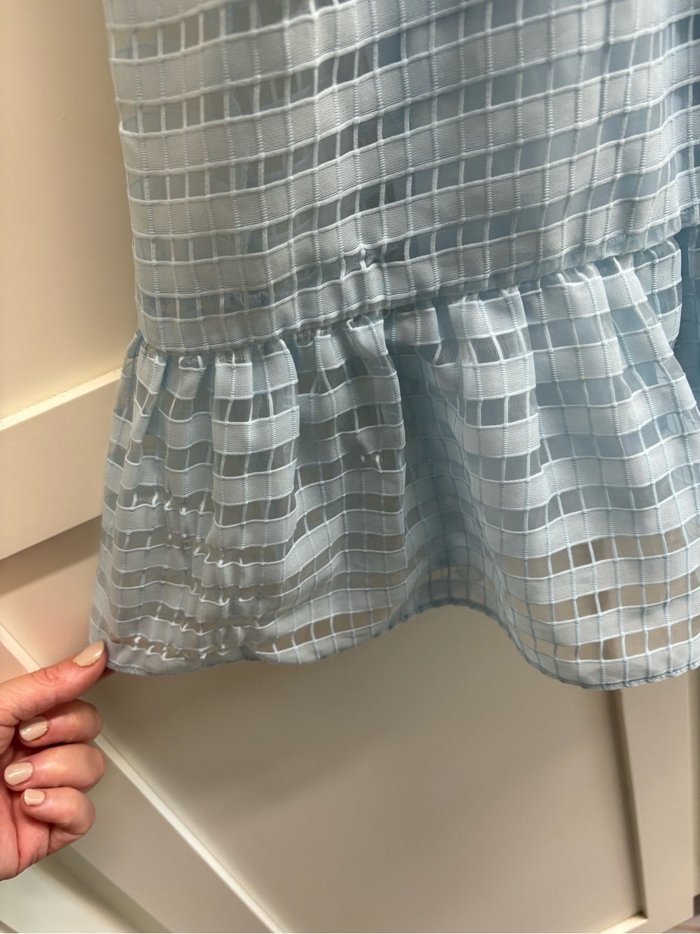 Amanda Uprichard Sicily Mini Dress Powder Blue Textured Puff Sleeve Medium - Picture 12 of 14